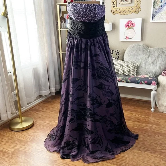 Jovani black purple sequin gem flowing prom formal gown dress size 10